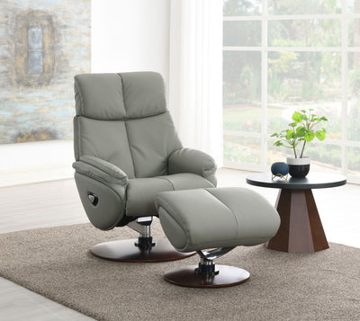 Kandoro Top Grain Leather Accent Chair With Swivel & Ottoman - Gray