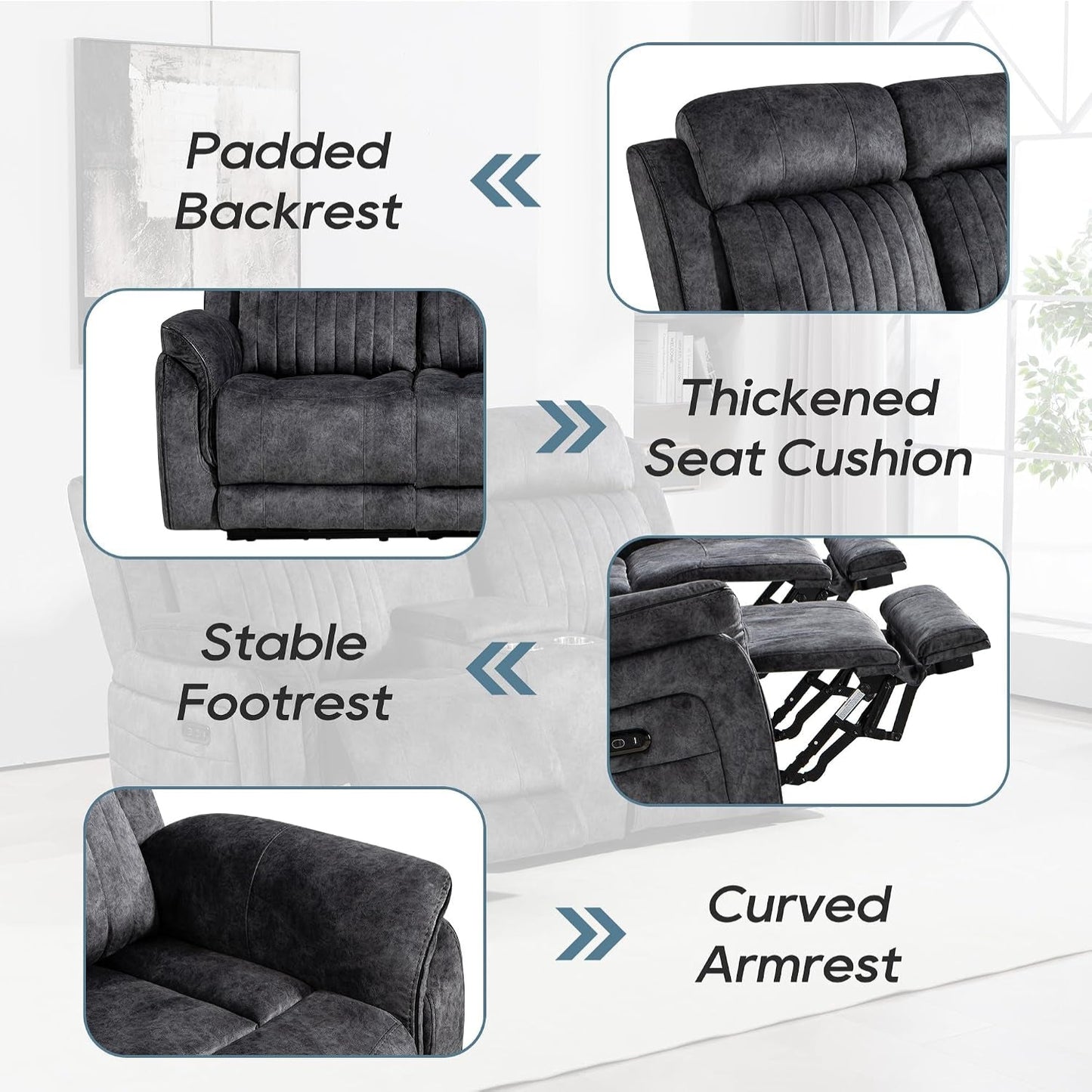 Zero Gravity Reclining Sofa Set, Power Recliner Living Room Set with Adjustable Headrest, Power Reclining Sofa and Loveseat Set with USB Port/Console/Cup Holders for Living Room(Grey)