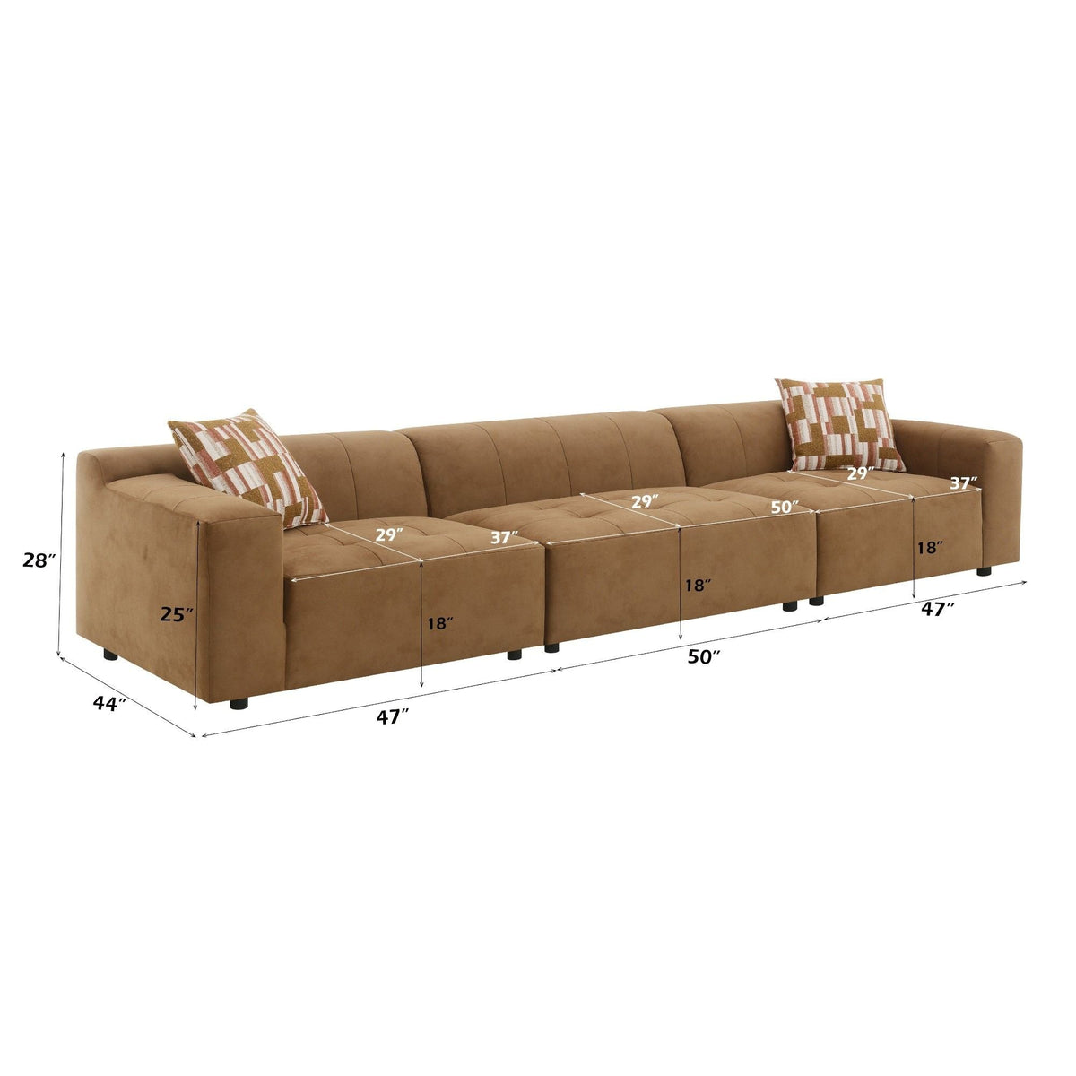 Chocolate Suede-Effect Modular Sectional with Two Toss Pillows