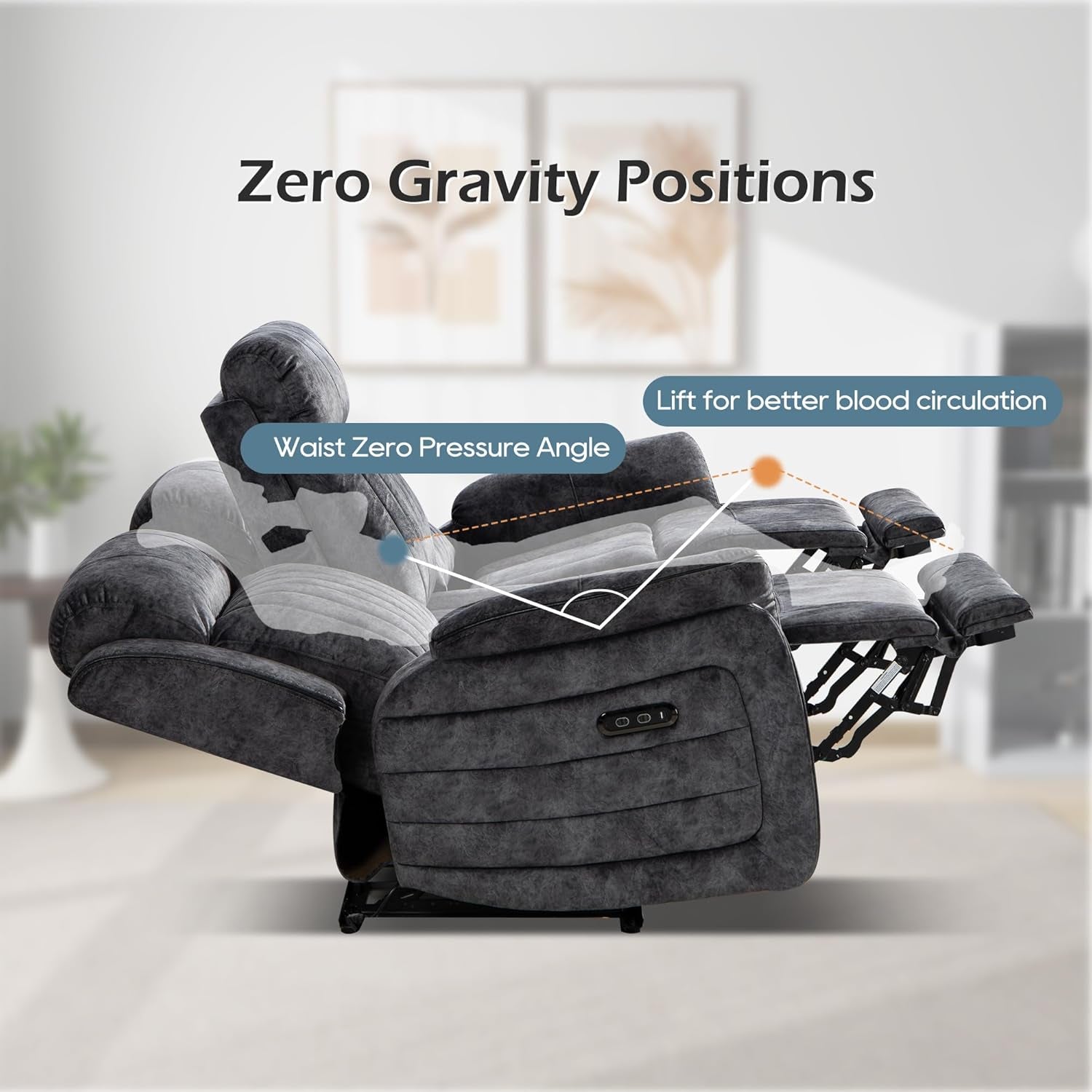 Zero Gravity Reclining Sofa Set, Power Recliner Living Room Set with Adjustable Headrest, Power Reclining Sofa and Loveseat Set with USB Port/Console/Cup Holders for Living Room(Grey)
