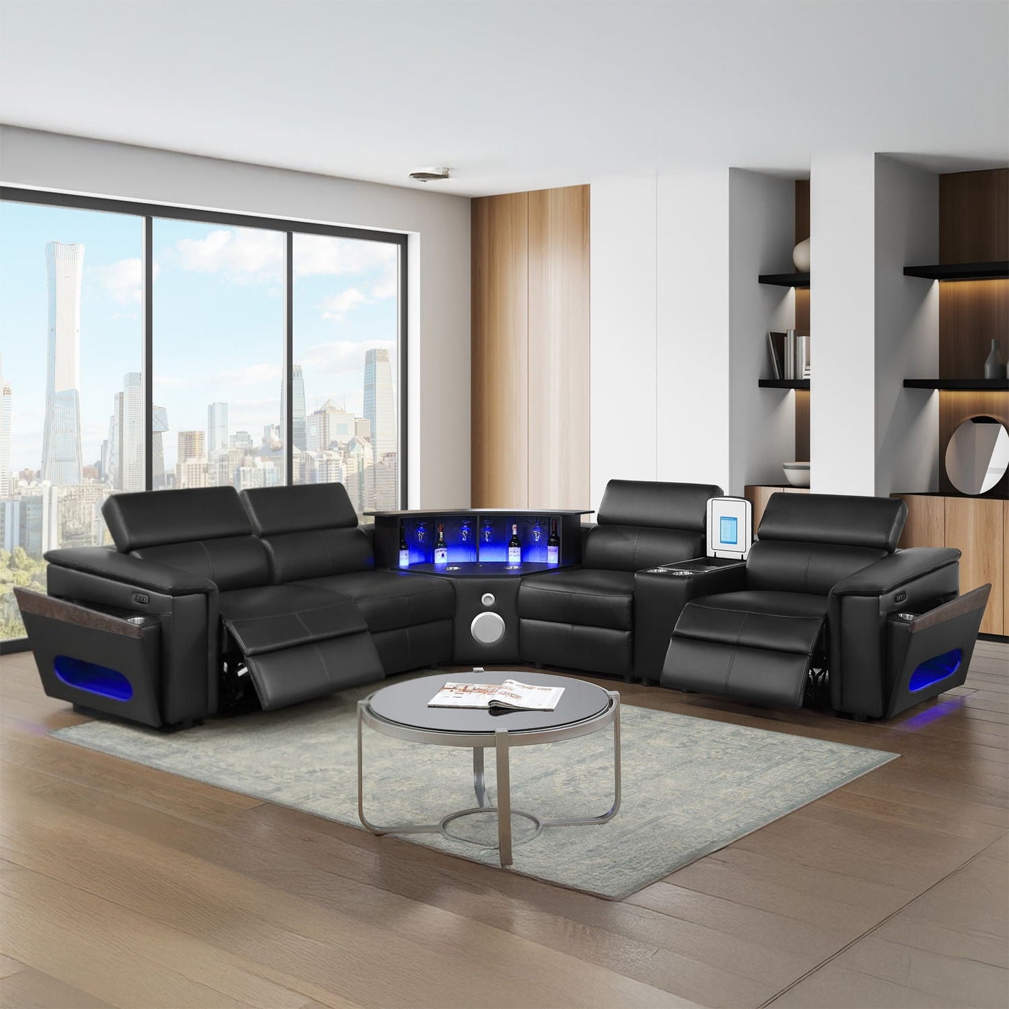 Nova - Sectional With Bluetooth Speaker, LED And Lifting Wine Cabinet