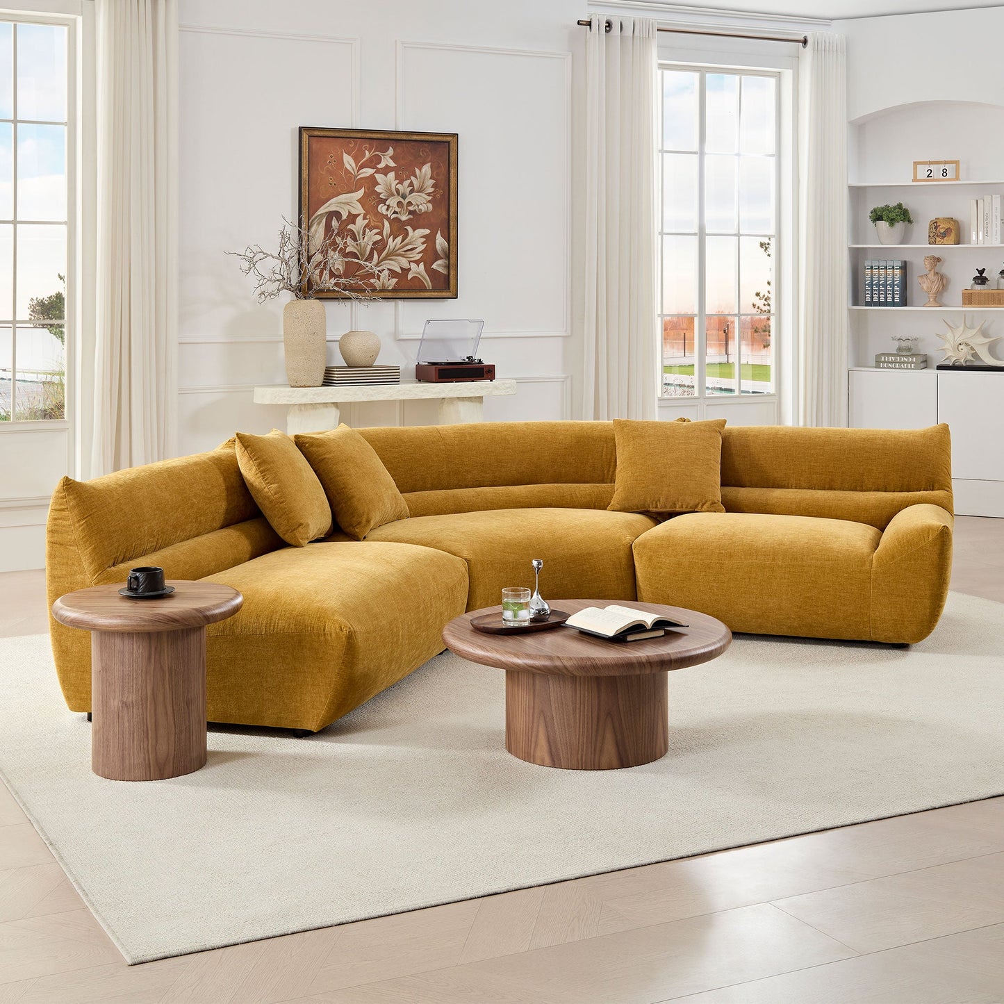 Modular Curved Sectional Sofa, 3-Piece Free-Form Configuration