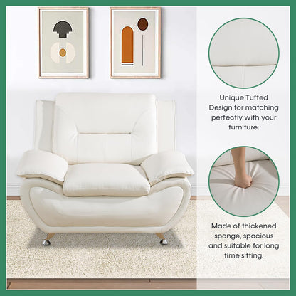 Leather Sofa Set,Leather Sofa Set for Living Room Furniture Sets, Loveseat Sofa with Chair 3-Piece for Living Room/Office/Apartment(White)