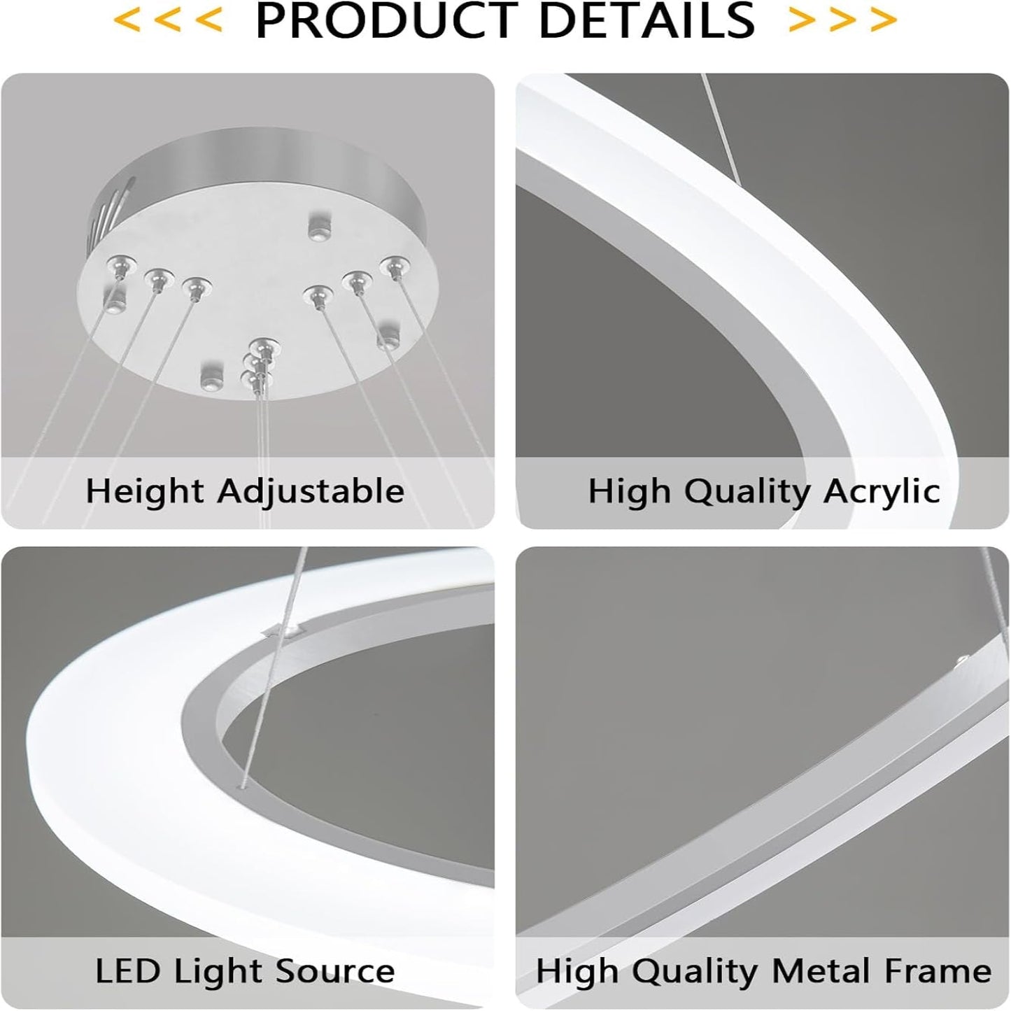 Modern LED Chandelier 3 Ring Chandelier for Dining Room Living Room Pendant Lighting High Ceiling Hanging Light Fixture for Bedroom Foyer Silver