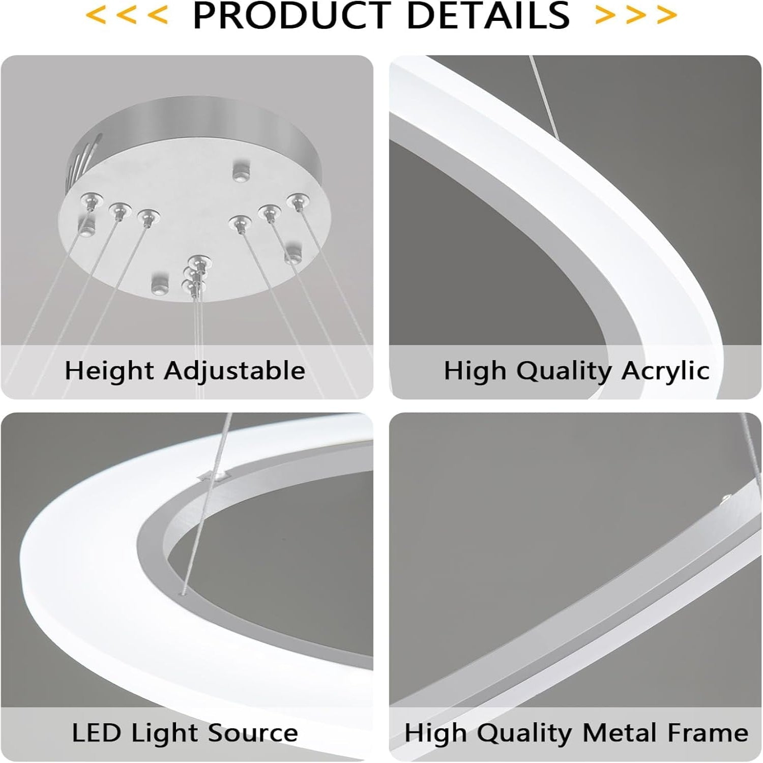 Modern LED Chandelier 3 Ring Chandelier for Dining Room Living Room Pendant Lighting High Ceiling Hanging Light Fixture for Bedroom Foyer Silver