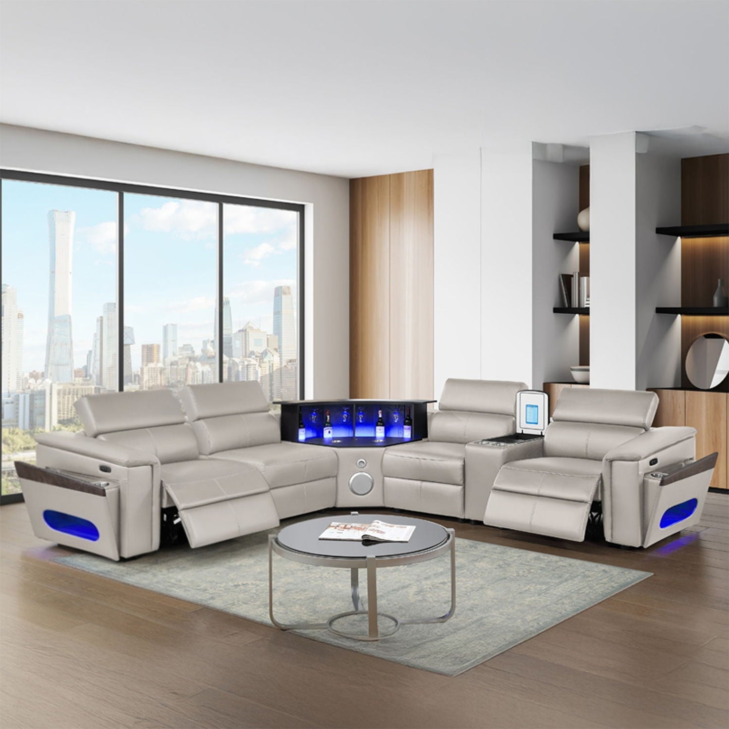 Nova - Sectional With Bluetooth Speaker, LED And Lifting Wine Cabinet