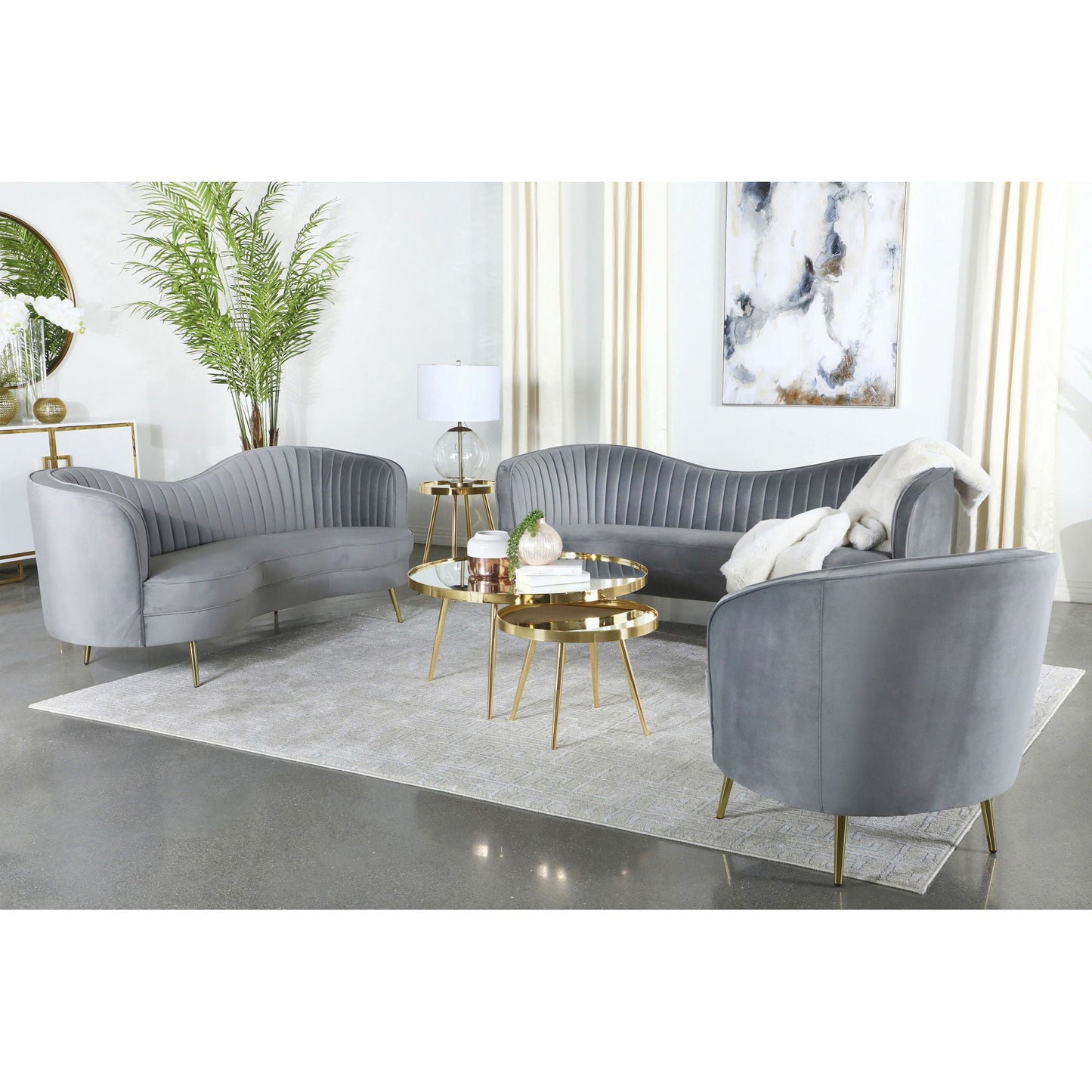 Reigha - Upholstered Sofa Lounge Furniture With Channel Tufted Backrest - Gray