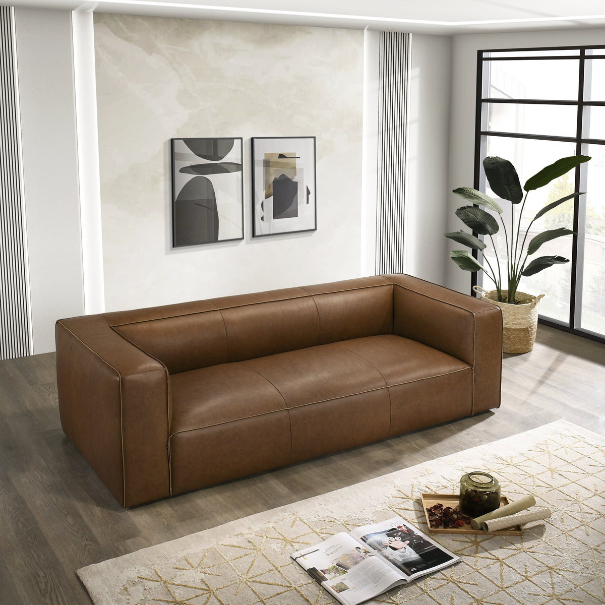 Colton Saddle Tan Two-Tone Leather Sofa