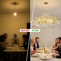14-Lights Gold Luxury Crystal Linear Chandelier, Modern Tree Branch Chandelier for Dinning Room, Kitchen, Living Room — Before & After