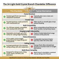 14-Lights Gold Luxury Crystal Linear Chandelier, Modern Tree Branch Chandelier for Dinning Room, Kitchen, Living Room — Comparison