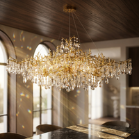 14-Lights Gold Luxury Crystal Linear Chandelier, Modern Tree Branch Chandelier for Dinning Room, Kitchen, Living Room — Studio Shot