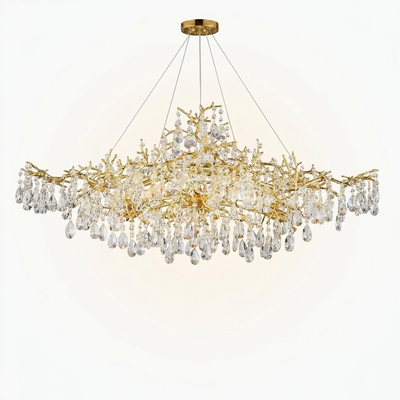 Crystal Chandelier Built to Elevate Any Room, 14 Gold Lights, Tree Branch Design, Modern Linear Style