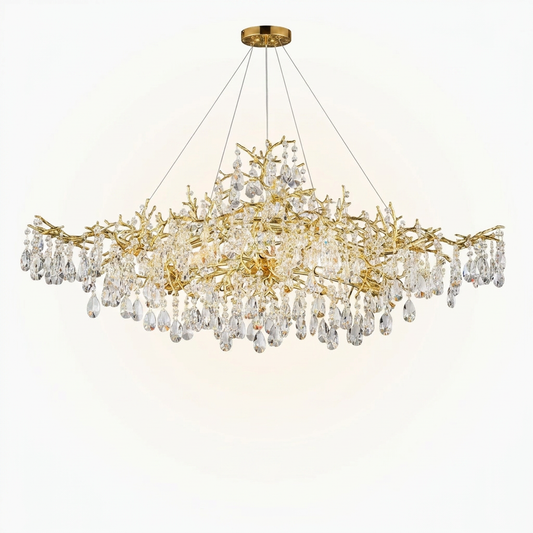 14-Lights Gold Luxury Crystal Linear Chandelier, Modern Tree Branch Chandelier for Dinning Room, Kitchen, Living Room — Studio Shot