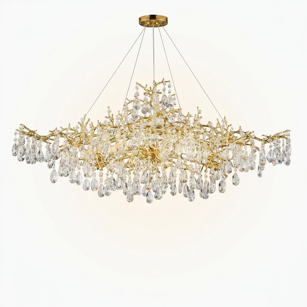 14-Lights Gold Luxury Crystal Linear Chandelier, Modern Tree Branch Chandelier for Dinning Room, Kitchen, Living Room — Studio Shot