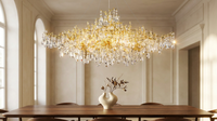 14-Lights Gold Luxury Crystal Linear Chandelier, Modern Tree Branch Chandelier for Dinning Room, Kitchen, Living Room — Lifestyle