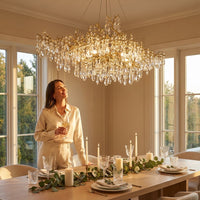 14-Lights Gold Luxury Crystal Linear Chandelier, Modern Tree Branch Chandelier for Dinning Room, Kitchen, Living Room — Lifestyle