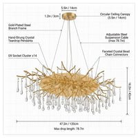 14-Lights Gold Luxury Crystal Linear Chandelier, Modern Tree Branch Chandelier for Dinning Room, Kitchen, Living Room — How It Works