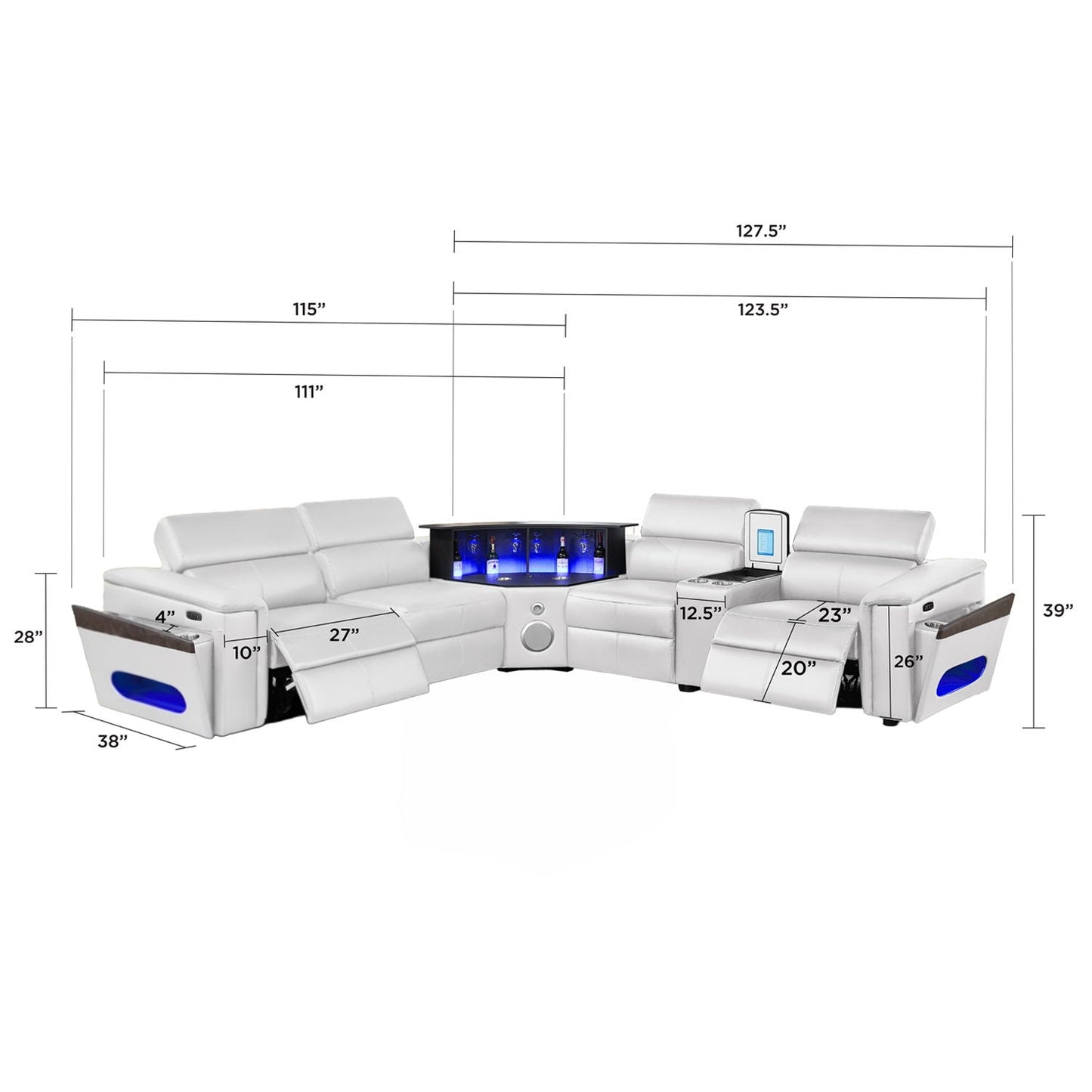 Nova - Sectional With Bluetooth Speaker, LED And Lifting Wine Cabinet