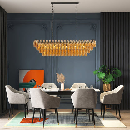 54-Inch Black Rectangular 12-Light Smoke Glass Chandelier