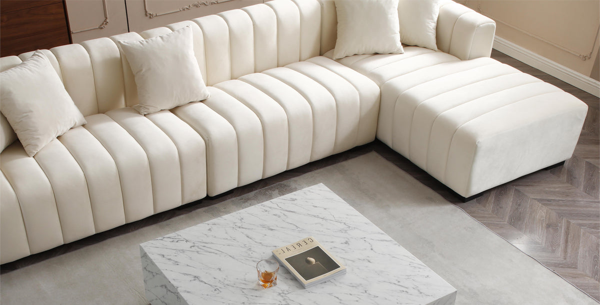 L-Shape Sectional Sofa with Deep Tufted Velvet Upholstered Right Chaise Modular Sofa