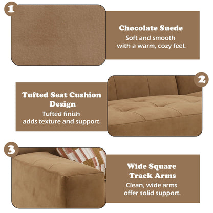 Chocolate Suede-Effect Modular Sectional with Two Toss Pillows