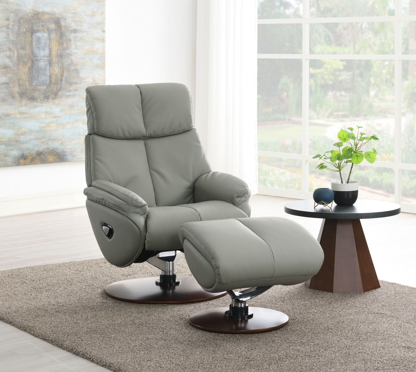 Kandoro Top Grain Leather Accent Chair With Swivel & Ottoman - Gray