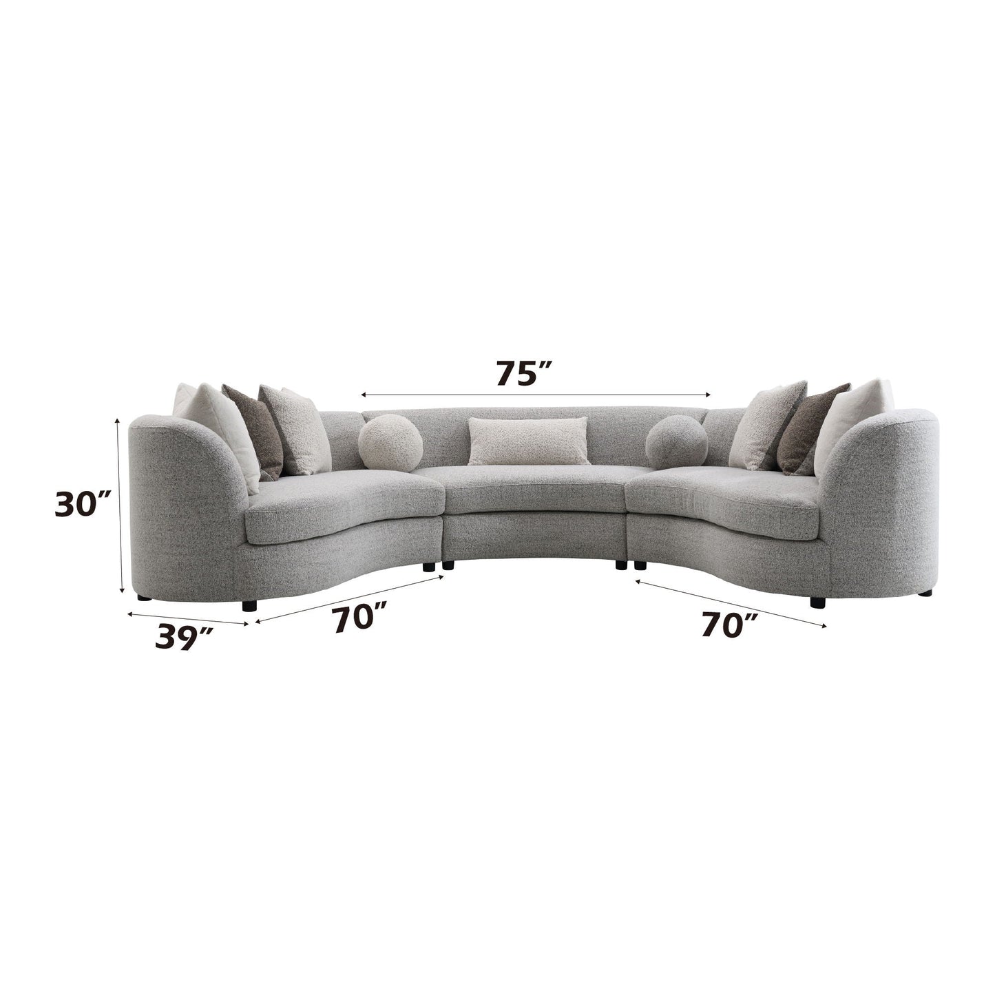 Ivria Boucle Sectional Sofa With 9 Pillows - Gray