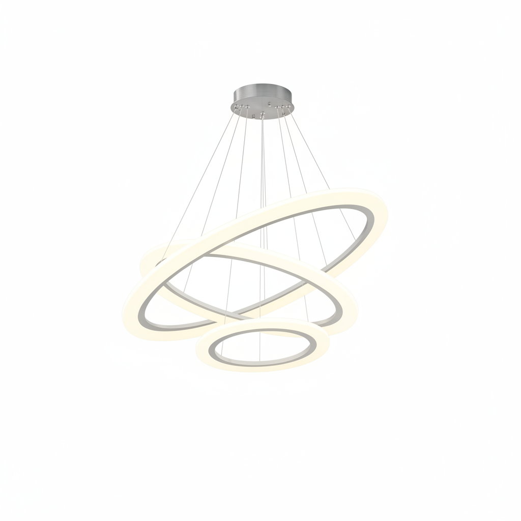Modern LED Chandelier 3 Ring Chandelier for Dining Room Living Room Pendant Lighting High Ceiling Hanging Light Fixture for Bedroom Foyer Silver