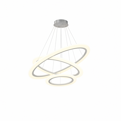 Modern LED Chandelier 3 Ring Chandelier for Dining Room Living Room Pendant Lighting High Ceiling Hanging Light Fixture for Bedroom Foyer Silver