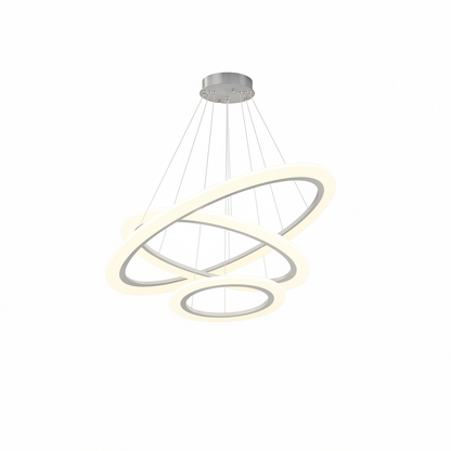 Modern LED Chandelier 3 Ring Chandelier for Dining Room Living Room Pendant Lighting High Ceiling Hanging Light Fixture for Bedroom Foyer Silver