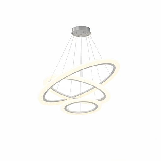 Modern LED Chandelier 3 Ring Chandelier for Dining Room Living Room Pendant Lighting High Ceiling Hanging Light Fixture for Bedroom Foyer Silver