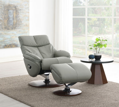 Kandoro Top Grain Leather Accent Chair With Swivel & Ottoman - Gray