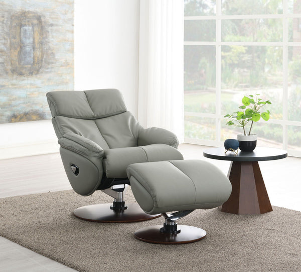 Kandoro Top Grain Leather Accent Chair With Swivel & Ottoman - Gray