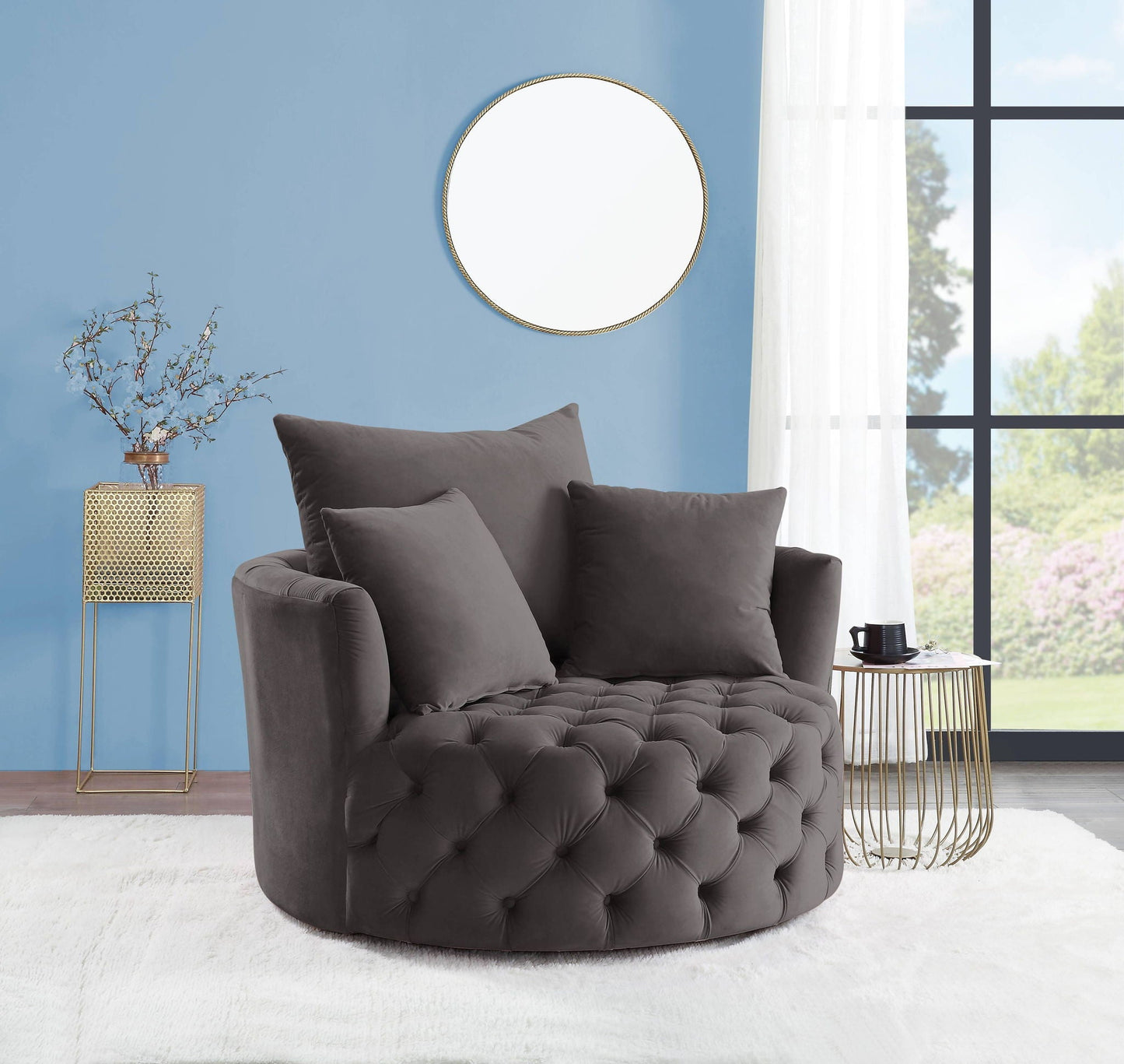 Zunyas Velvet Accent Chair With Swivel