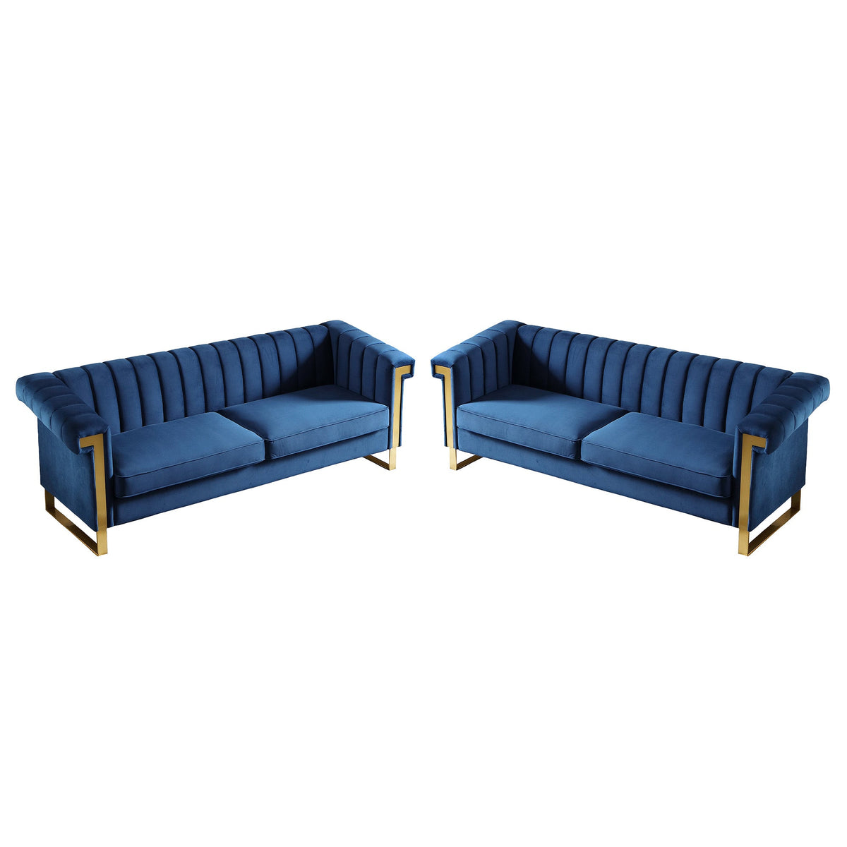 Vintage Blue Velvet 2 Piece Sofa Set