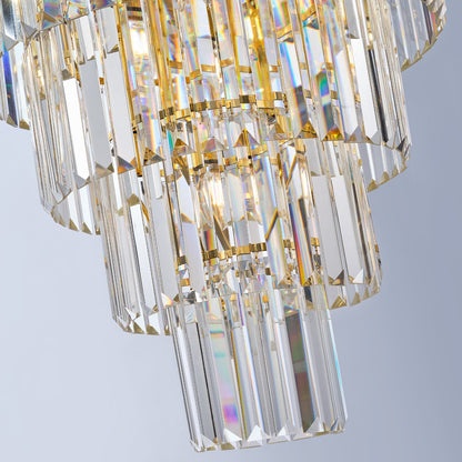 48-Inch Gold Tiered Crystal Tube Chandelier