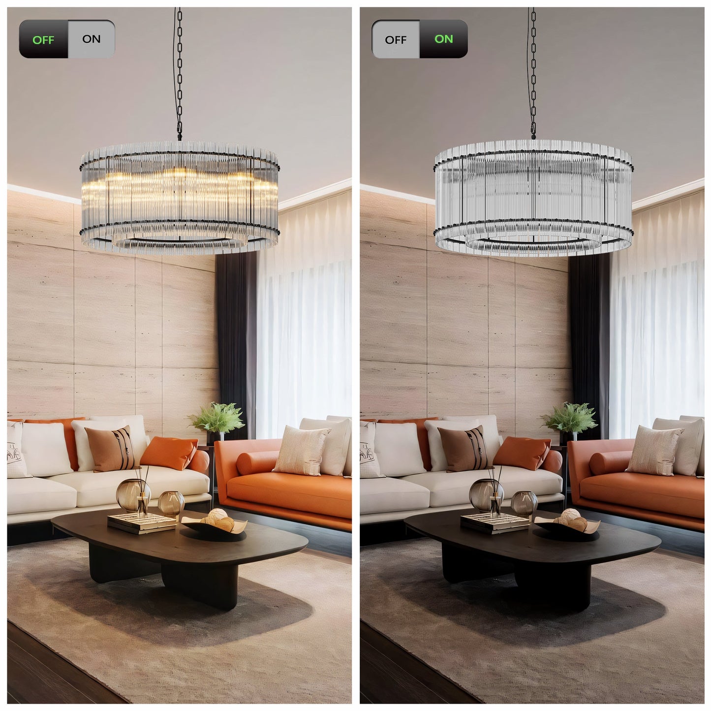 37-Inch Modern Black Round 8-Light Crystal Chandelier