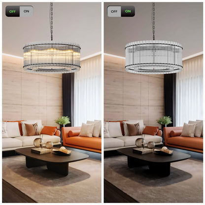 37-Inch Modern Black Round 8-Light Crystal Chandelier