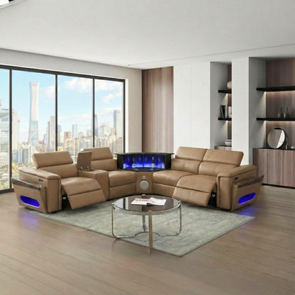Nova - Sectional With Bluetooth Speaker, LED And Lifting Wine Cabinet