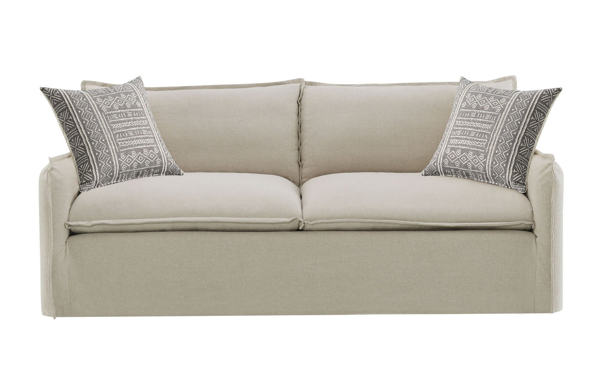 Beige Patterned Linen Sofa with Two Toss Pillows