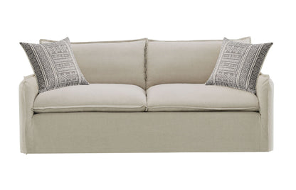 Beige Patterned Linen Sofa with Two Toss Pillows