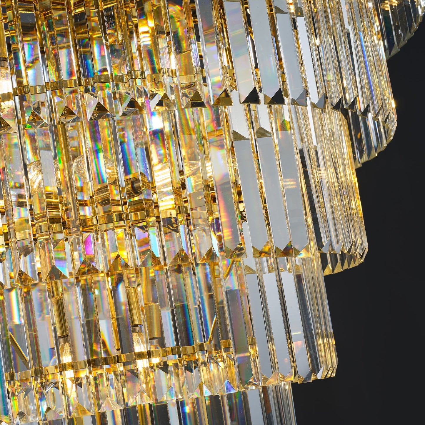48-Inch Gold Tiered Crystal Tube Chandelier