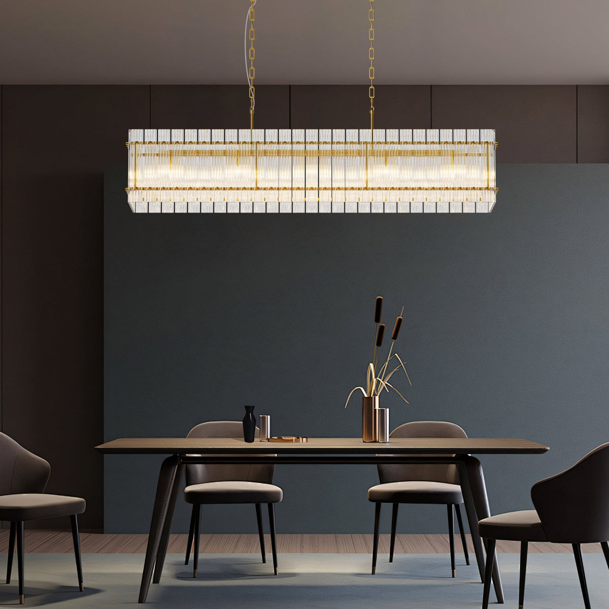 Modern Rectangular Crystal Glass 10-Light Chandelier