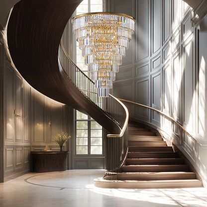 48-Inch Gold Tiered Crystal Tube Chandelier