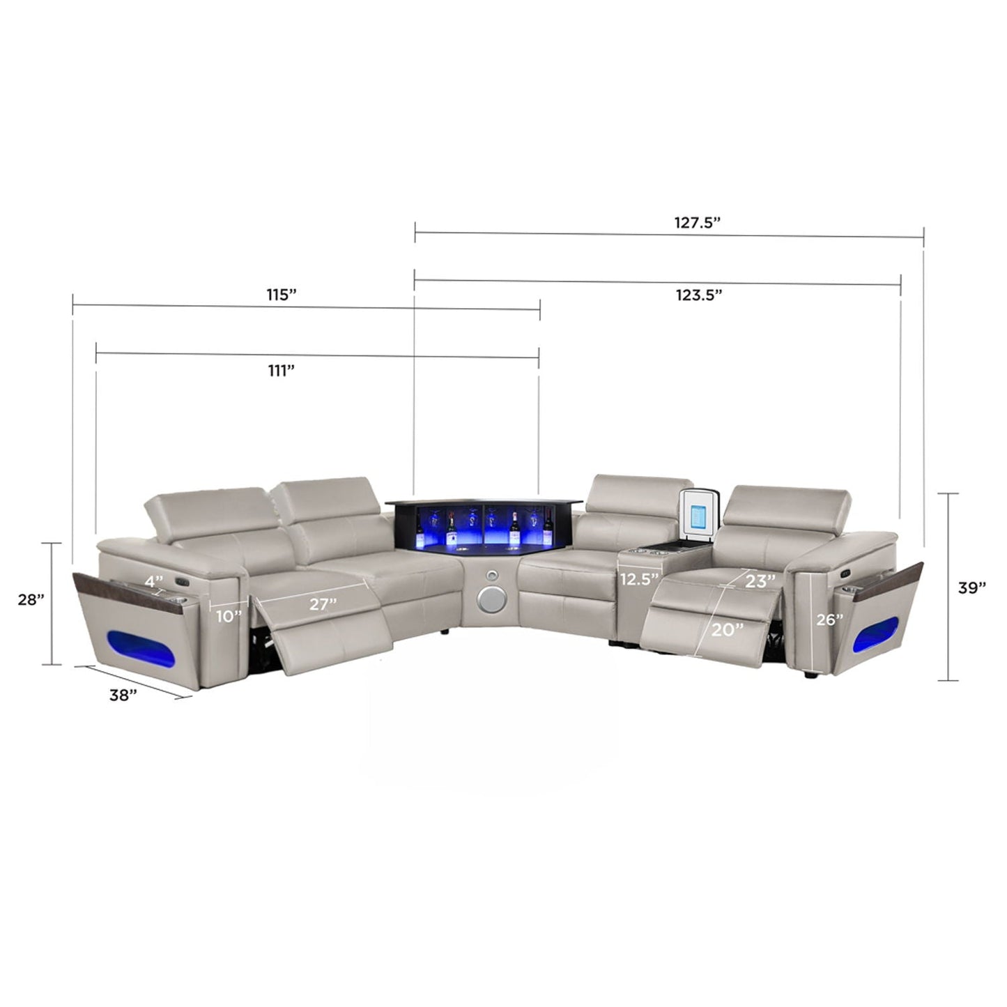 Nova - Sectional With Bluetooth Speaker, LED And Lifting Wine Cabinet