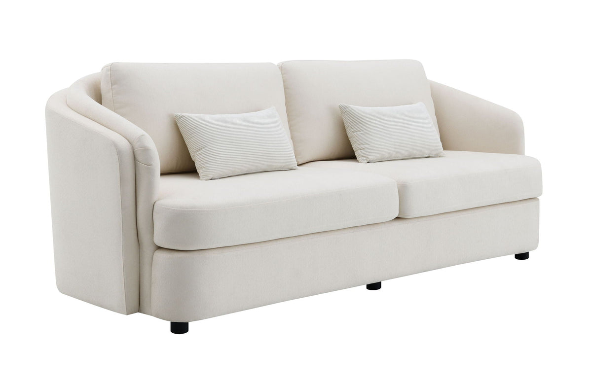 Mariko Beige Linen Sofa with Two Toss Pillows