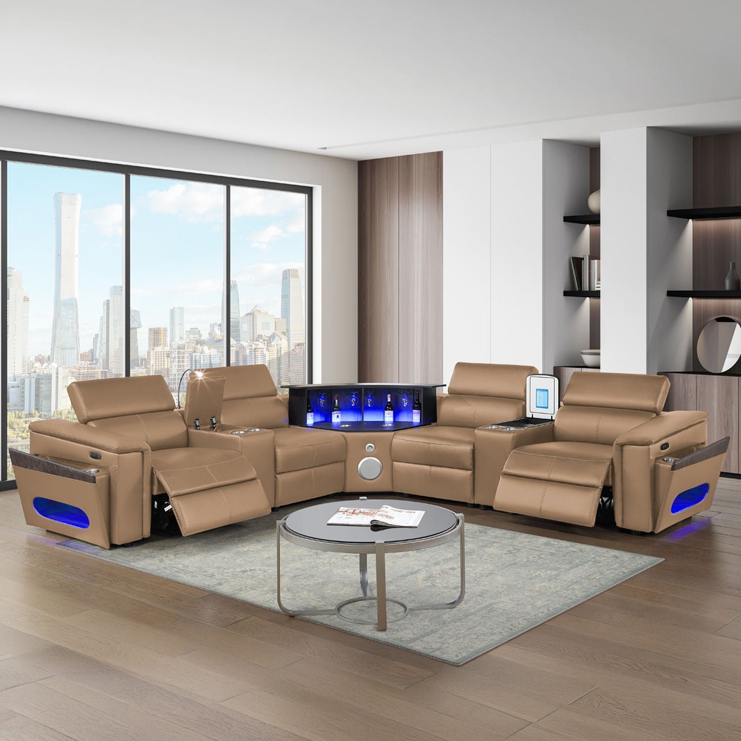 Nova - Sectional With Bluetooth Speaker, LED And Lifting Wine Cabinet