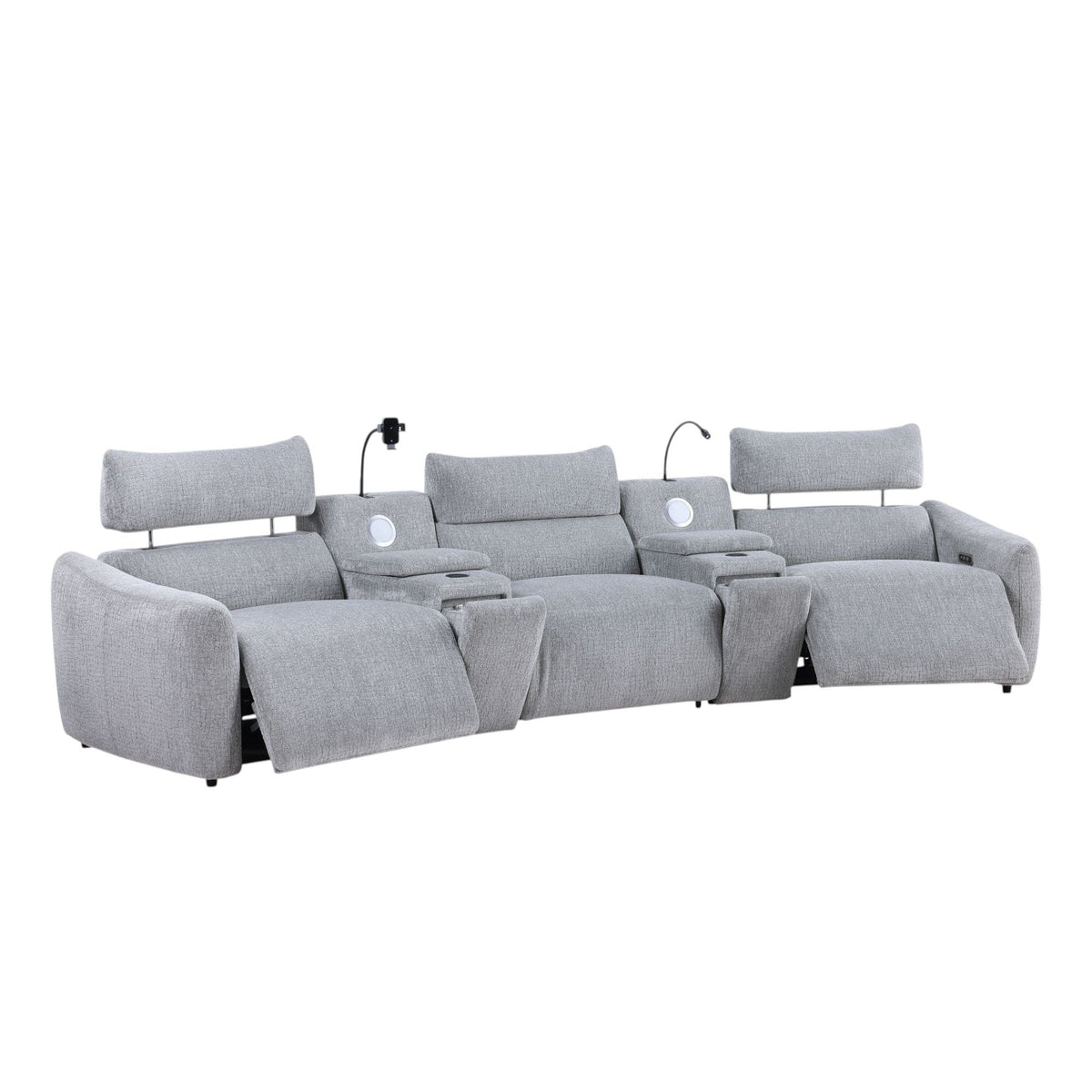 Fullar Modular Power Reclining Sectional Sofa with Console – Light Gray