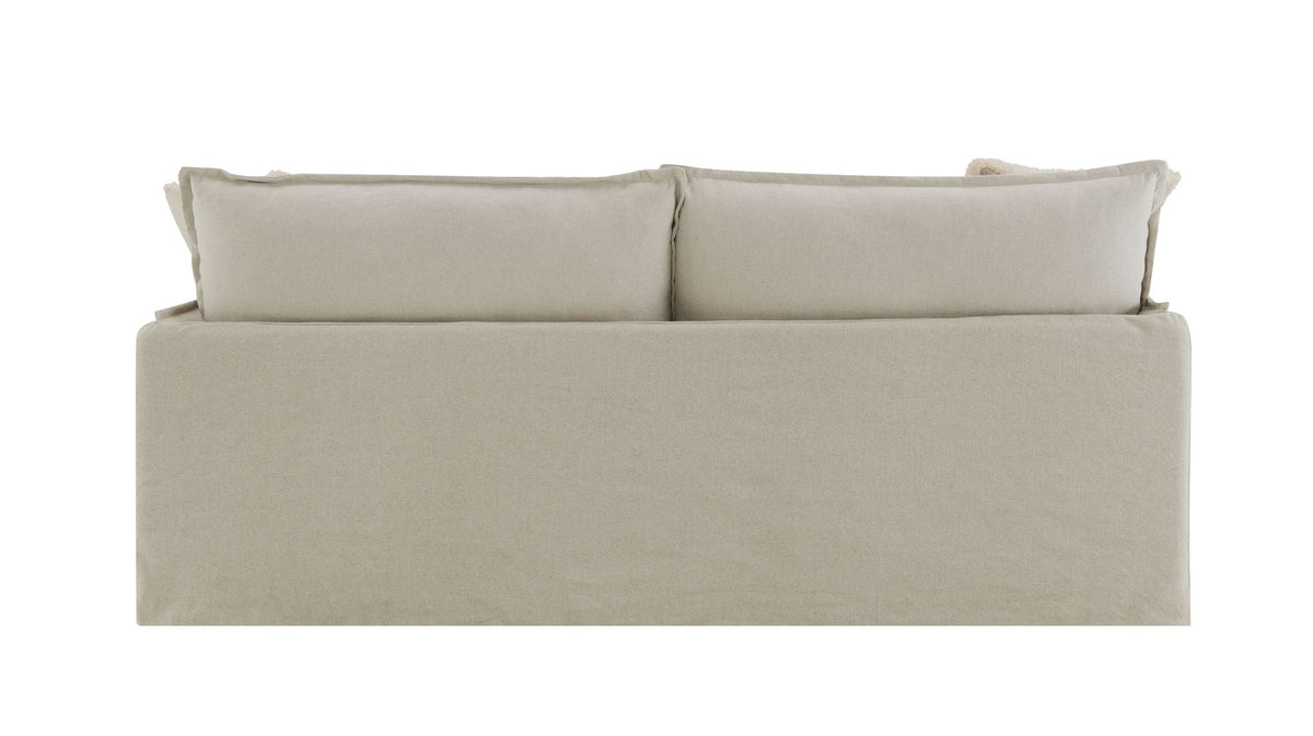 Beige Patterned Linen Sofa with Two Toss Pillows