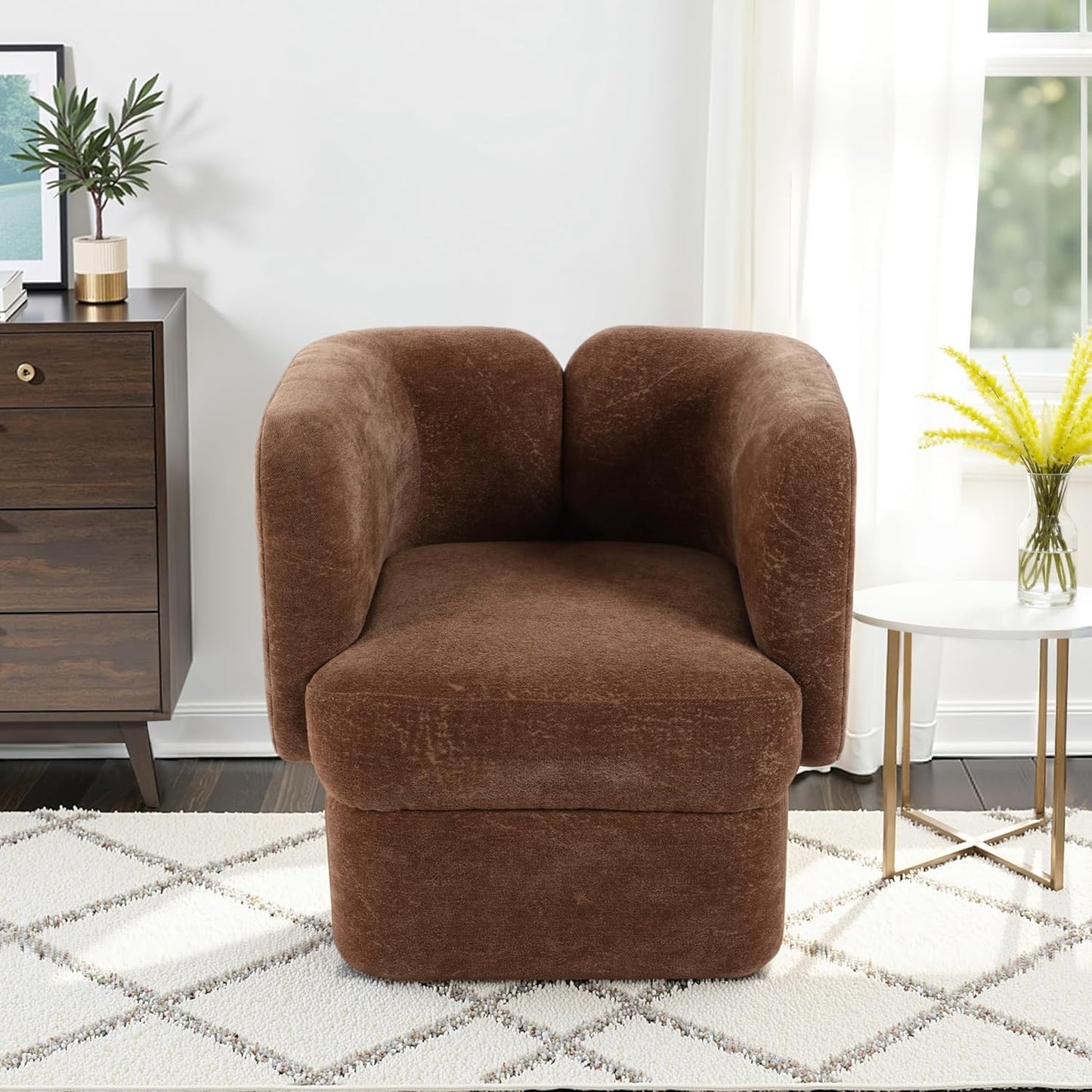Shelter-Back Accent Chair with Cushioned Seat & Soft Fabric Upholstery – Comfortable & Stylish Office and Home Decor Lounge Chair for Bedroom & Living Room – 28", Brown